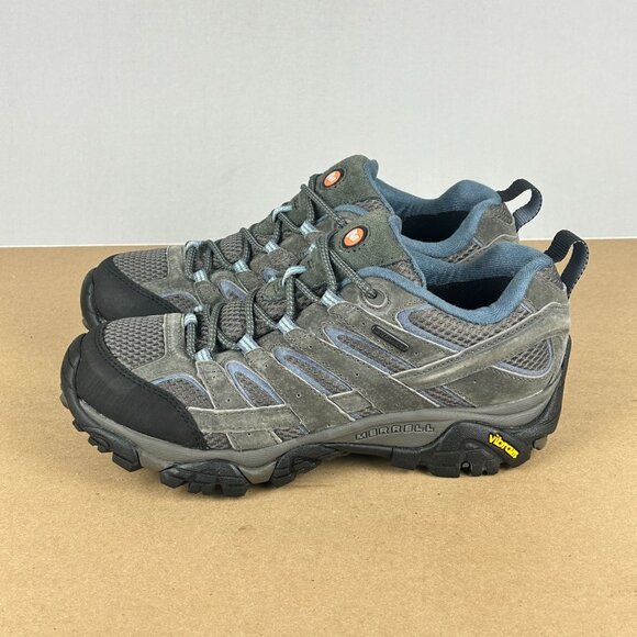 Merrell Moab 3 Hiking Shoes Womens 9 Gray Blue Leather Low Top Waterproof - Picture 1 of 10